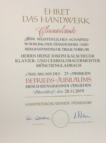 25 Jahre Klavierbau Kalscheuer Eine lange Zeit