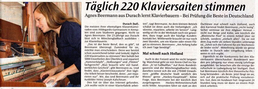 Agnes Beermann (Rapp) macht eine Lehre Agnes in der Allgäuer Zeitung, 2006