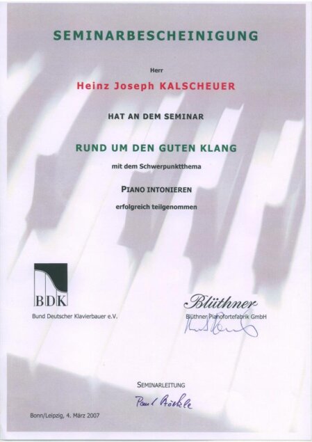 BDK Blüthner Piano intonieren Kalscheuer Das war ganz toll!
