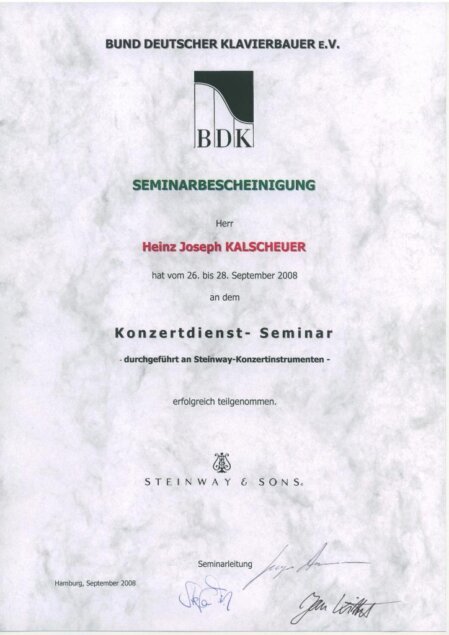 BDK Steinway Konzertdienst Kalscheuer Mit George Amman - der Mann mit dem vergoldeten Stimmhammer!
